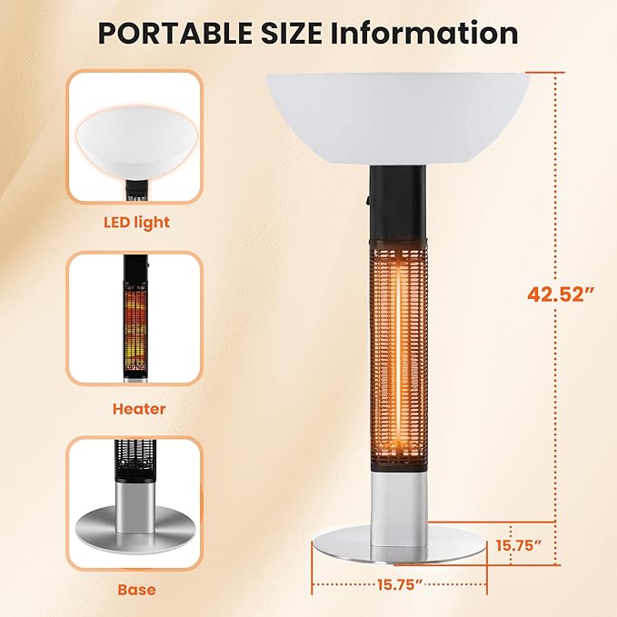 R.W.FLAME 1500W Outdoor Patio Heater, Electric Infrared Heater, Rapid Heating in 5s with LED Lights and Remote Control, IP55 Waterproof and Overheat Protection for Patio, Backyard Indoor and Outdoor