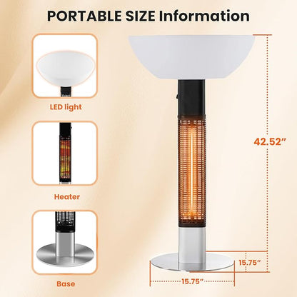 R.W.FLAME 1500W Outdoor Patio Heater, Electric Infrared Heater, Rapid Heating in 5s with LED Lights and Remote Control, IP55 Waterproof and Overheat Protection for Patio, Backyard Indoor and Outdoor