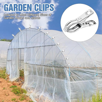 Upgraded 200 PCS Garden Clips, Greenhouse Clamps 100% Stainless Steel Heavy Duty Greenhuose Clips for Netting - Strong Grip to Hold Down Shade Cloth or Plant Cover on Garden Greenhouse Hoops