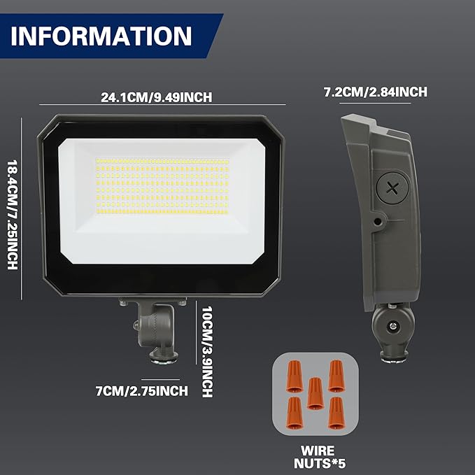 LAMPHOME LED Flood Lights Outdoor 35/60/80W and 3000/4000/5000K Adjustable 10400Lm,Dusk-to-Dawn Sensor o Dawn Flood Light for Yard, Garage, Garden,UL Listed,Includes Include Yoke Mount