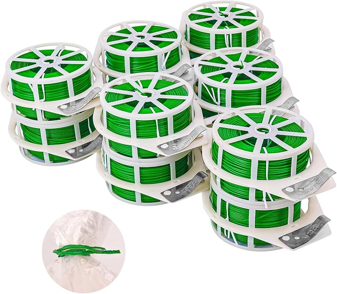 12 PCS Green Twist Ties - Each Reel 656 Feet Multipurpose Garden Plant Cable Ties for Indoor and Outdoor Plants, Green Cable Ties, Reusable Plant Wire for Patio, Lawn and Garden