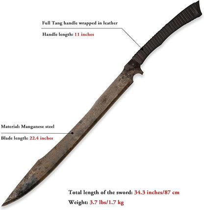 SV Handmade cast Manganese Steel Chopping Blade Sword, Full Tang, Outdoor, Hunting, Camping, Hiking, Survival, with Protective Cover, Multiple Styles to Choose from