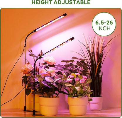 Grow Lights for Indoor Plants, Full Spectrum LED Plant Lights with Base, Adjustable Height 6.5"-26", 10 Dimmable Levels, Auto Timer 3/9/12H, Desk Grow Lamps for Indoor Growing (2 Pack)
