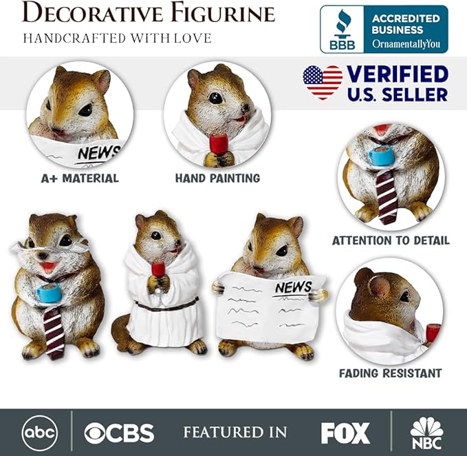 OrnamentallyYou Spring & Summer-Themed Garden Statues – Adorable Outdoor Decor for Lawn, Patio & Porch (Whimsical Chipmunk Trio Set of Three Figurines, 5" Cute Desk Decor and Garden Statues)