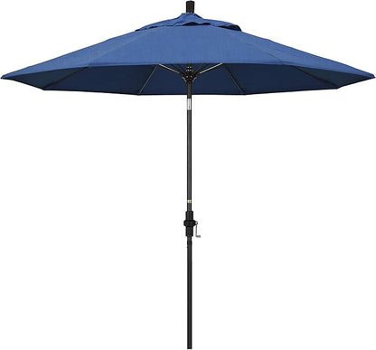 California Umbrella 9' Round Aluminum Pole Fiberglass Rib Market Umbrella, Crank Lift, Collar Tilt, Black Pole, Sunbrella Spectrum Mist