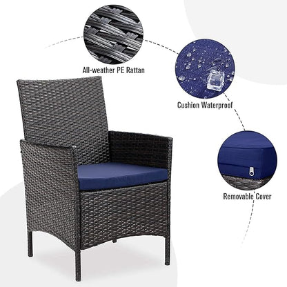 PHI VILLA Patio Wicker Chair Set of 2, Outdoor Modern PE Rattan Armchair with Removable Cushions for Deck, Porch, Balcony