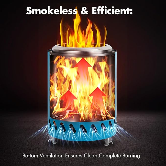 9.7 x 7.1 Inch Tabletop Fire Pit by AmazStove, Low Smoke Camping Stove for Outdoor Safe Burning Firepits, Fueled Pellets or Wood, Travel Bag Included (Blue, 9.7 x 7.1 INCH)