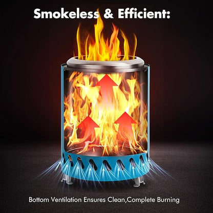 9.7 x 7.1 Inch Tabletop Fire Pit by AmazStove, Low Smoke Camping Stove for Outdoor Safe Burning Firepits, Fueled Pellets or Wood, Travel Bag Included (Blue, 9.7 x 7.1 INCH)