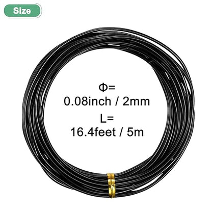 2mm Bonsai Training Wire, 16.4 Feet Total Anodized Aluminum Bonsai Wires for Bonsai Tree Shaping/Branches Fixing/Trunk Holding/DIY Crafting [Black]