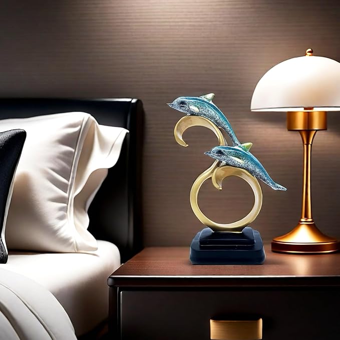 Resin Dolphin Statue Sculpture Frgurine Gift for Home Office Living Room Desktop Display Decorative Decoration (Blue)