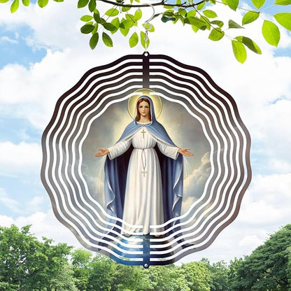 Virgin Mary Wind Spinner, Metal Wind Spinners Outdoor Indoor, Sky Virgin Mary Hanging Garden Decor for Outside, Stainless Wind Spinners for Yard and Garden 10 inch 3D (25.76X25 CM)