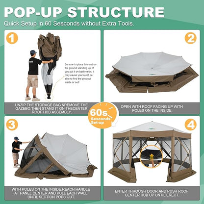 COBIZI 15x15ft Extra Large Pop-Up Gazebo Canopy Tent with Mosquito Netting, Spacious Easy Set-Up Screened Shelter, Durable Outdoor Pavilion with Ground Stakes, Perfect for Patio, Backyard, and Lawn