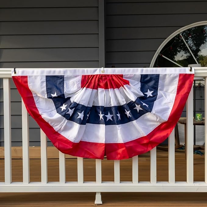 ROTERDON American Flags Bunting 4x8 Ft, 4th of July Decorations Outdoor, Red White and Blue Buntings Decorations, USA Patriotic Half Fan Bunting Flag with Embroidered Stars