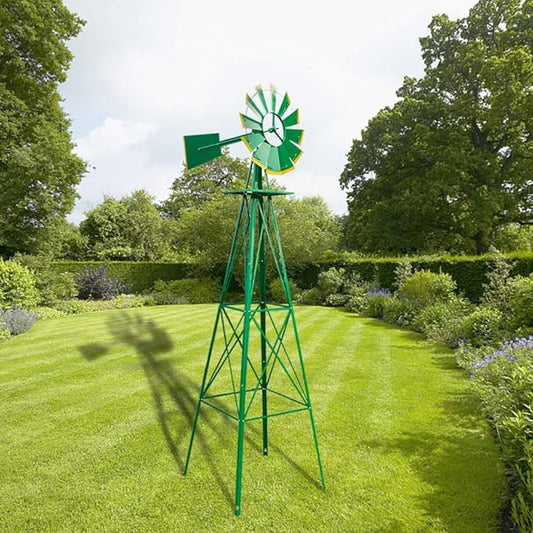 Garden Windmill for Yard Decor, 8 ft Tall Metal Windmill with Spinning Blades, Weather-Resistant Outdoor Windmill for Lawn, Farmhouse, Rustic & Farm Decor,Green