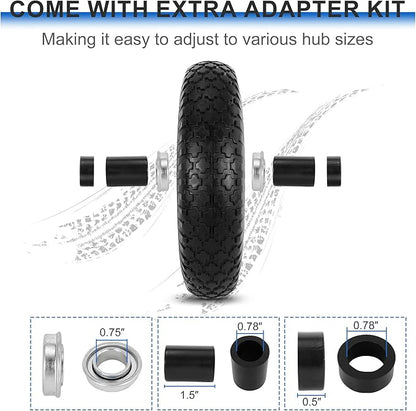 16" Flat Free Wheelbarrow Tires, 4.80/4.00-8" Flat-Free Solid Tire with 5/8" Axle Bore Hole for Wheelbarrow Lawn Mover Trolley Dolly Go Kart Replacement (2 Pack)