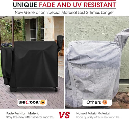 Unicook Pellet Grill Cover Compatible for Traeger Pro 34 Series, Texas, Pit Boss 820, Grilla Silverbac Grills, Unique Waterproof Vinyl with Polyester Lining, Outdoor Full Length Smoker Cover