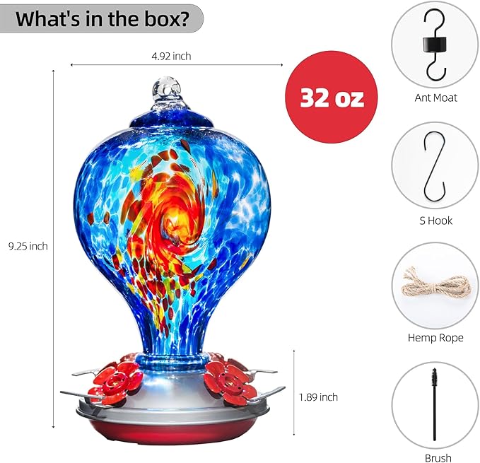 Hummingbird Feeders, 34OZ 4 Perch Ant Moat Leakproof, Garden Decor Bird Gifts (Starry Tides)