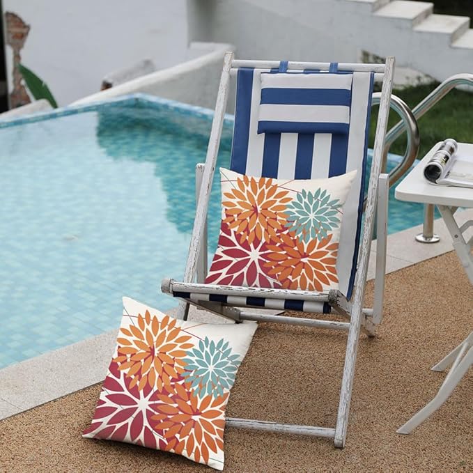 DFXSZ Outdoor Throw Pillow Covers 18x18 Inch Set of 2 Waterproof Spring Summer Geometric Elegant Burnt Orange Outdoor Pillow Covers for Patio Funiture Garden Couch 168D18