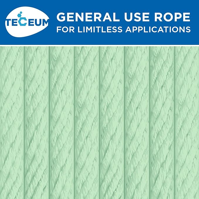 TECEUM Cotton Rope 3/16” (5 mm) – 100 FT – Strong All-Purpose Braided Rope – Natural Cotton – for Crafting, Сamping, Clothes Line, DIY, Indoor & Outdoor Use – Mint