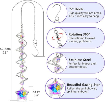 H&D HYALINE & DORA 21inch Crystal Suncatcher for Window Hanging Double-Spiral Design Gazing Ball Spiral Tail Wind Spinners Sun Catchers Rainbow Maker Indoor Outdoor Christmas Decoration