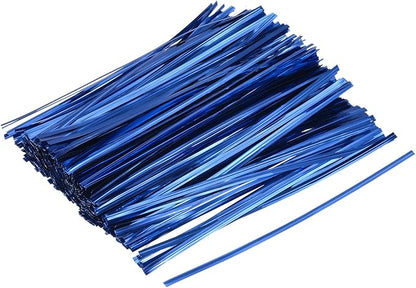 MECCANIXITY Foil Twist Ties 6" 15cm Metallic Plastic Closure Tie for Tying Bread, Candy, Cookies, Gift Bags Arts Crafts Ties Blue Pack of 750