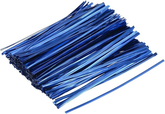 MECCANIXITY Foil Twist Ties 6" 15cm Metallic Plastic Closure Tie for Tying Bread, Candy, Cookies, Gift Bags Arts Crafts Ties Blue Pack of 750