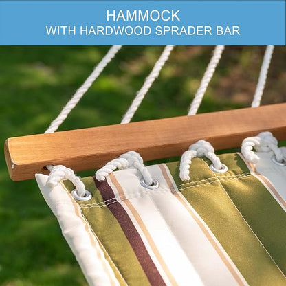 Lazy Daze Hammocks 12FT Quilted Fabric Hammock with Pillow, Double 2 Person Hammock with Spreader Bar for Outdoor Outside Patio Garden Yard Pool Beach QFH014