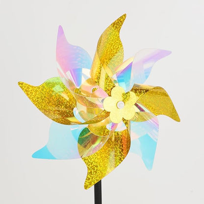 winemana 12 Pcs Reflective Pinwheels Outdoor, Wind Spinners for Yard & Garden, Sparkly Bird Repellent Windmill Scare Birds Away, Deterrent Devices for Outside Patio Lawn Spring Decor (Yellow)