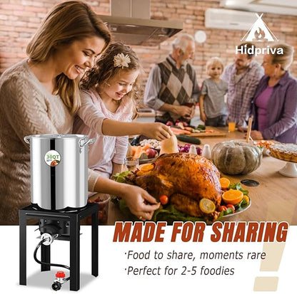 Stainless Steel Turkey Fryer Kit, 30QT Deep Pot & 10QT Fish Fryer, Waterproof Cover & 12-inch Skimmer, 55,000 BTUS Propane Burner Stove, Outdoor Deep Fryer, Crawfish Boiler with Basket