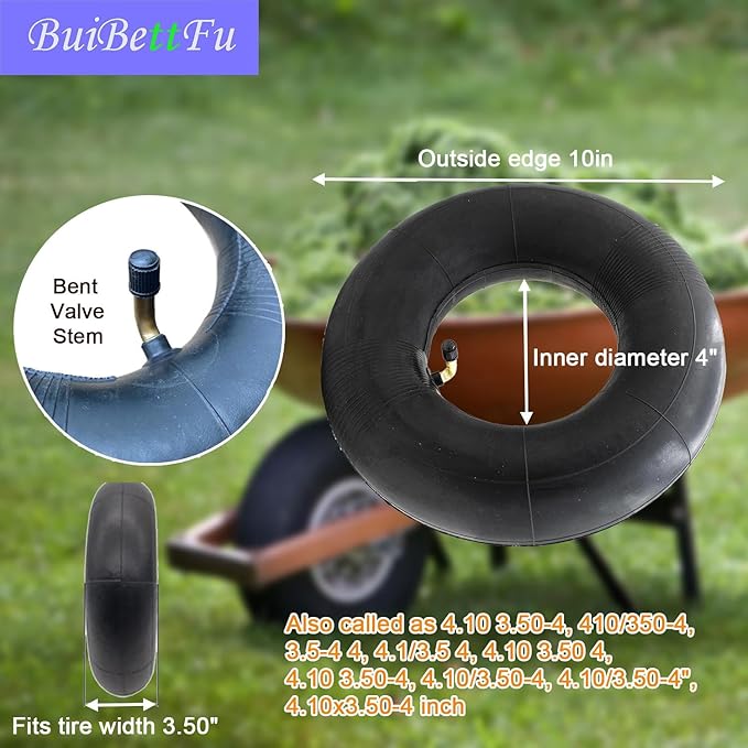 4.10/3.50-4 Tire Inner Tube with TR-87 Bent Valve Stem - Heavy Duty Replacement for Garden Carts,Golf Cart, Wheelbarrows, Hand Trucks, Lawn Mowers, Hand Trucks and More (2/Pack)