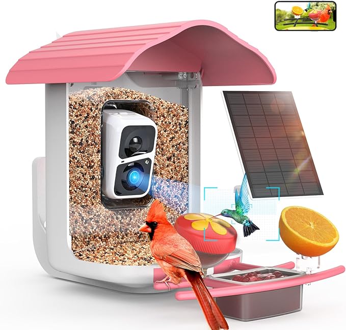 birdsnap® PAV- Smart Bird Feeder with Camera Solar Powered, 64GB Card & 2K HD Record Video Bird Camera Live with 5 DIY Add-ons, AI Identify Auto Capture, Ideal Gift for Birds Lover