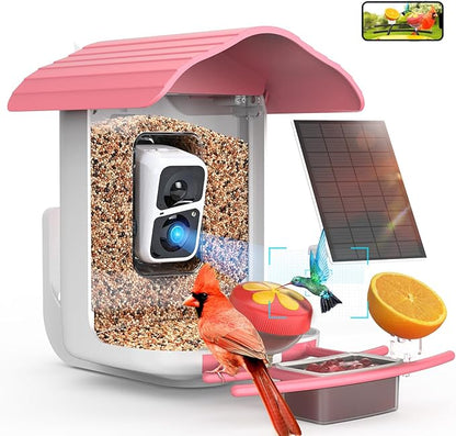 birdsnap® PAV- Smart Bird Feeder with Camera Solar Powered, 64GB Card & 2K HD Record Video Bird Camera Live with 5 DIY Add-ons, AI Identify Auto Capture, Ideal Gift for Birds Lover