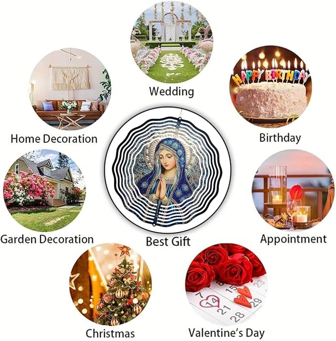 Virgin Mary Prayer Wind Spinner, Metal Wind Spinners Outdoor Indoor, Religious Virgin Mary Hanging Garden Decor for Outside, Stainless Wind Spinners for Yard and Garden 10 inch 3D (25.76X25 CM)