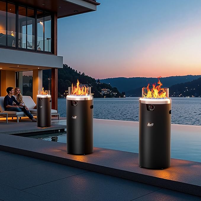 BALI OUTDOORS Propane Fire Pit Black, Column Outdoor Fire Pit Round, Outdoor Firepits for Outside Garden, Patio