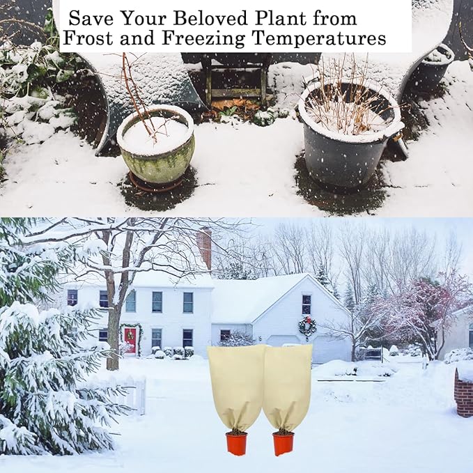 gardtree Thicker Plant Frost Protection Covers 31.5" x 47.2" 3 Packs, 2.4oz/yd² Winter Cold Weather Garden Tree Covers Freeze Protection Wrap with Zipper Drawstring for Fruit Tree Shrub Potted Plants