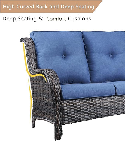 HUMMUH Outdoor Loveseat Sofa 2-Seat PE Rattan Patio Love Seat with Cushions,Deep Seat High Curved Back Armset Sectional Couch for Patio,Garden,Yard,Porch
