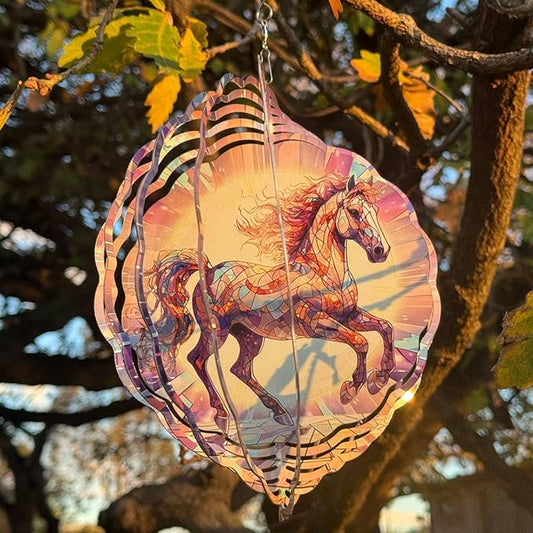Horse Wind Spinner, 3D Hanging Stainless Steel Garden Spinner, Wind Spinner Hanging for Outdoor & Indoor Décor, Unique Gifts for Yard Garden Decoration or Patio Décor (Horse)