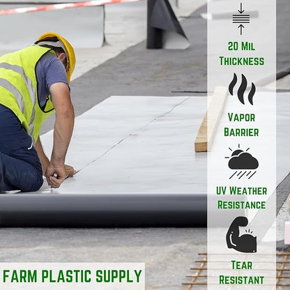 Farm Plastic Supply - Crawl Space Vapor Barrier, 20 mil - Thick Plastic Sheeting, Drop Cloth Moisture Barrier for Crawl Space Encapsulation, Heavy Duty Polyethylene, Black & White Film (24' x 10')