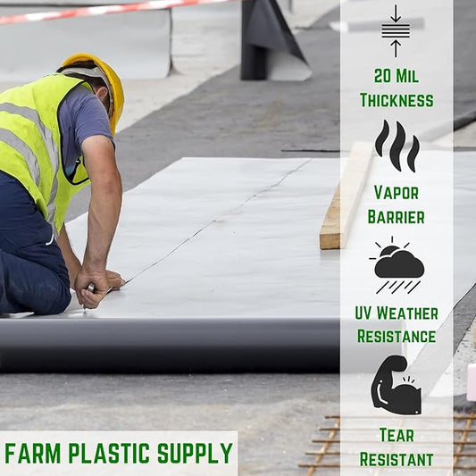 Farm Plastic Supply Crawl Space Vapor Barrier, 20 mil - Thick Plastic Sheeting, Drop Cloth Moisture Barrier for Crawl Space Encapsulation, Heavy Duty Polyethylene, Black & White Panda Film(18' x 100')