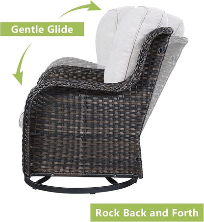 Outdoor Wicker Patio Furniture Set - 6 Piece Rattan Patio Conversation Set with 2 Rocking Swivel Chairs,2 Ottomans,1 Sofa and 1 Side Table for Porch Deck Backyard Garden(Brown/Beige)