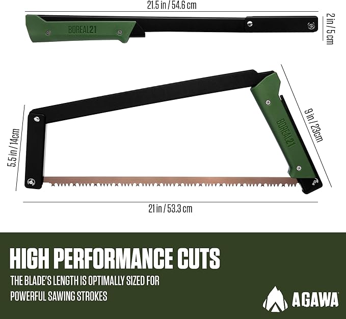AGAWA - BOREAL21 Backwoods Kit - Includes 21" Folding Saw, Leather Sheath, 21" All-Purpose & 21" Aggressive Saw Blade - For Camping, Hunting & Survival Kit (Black Frame/Green Handle)