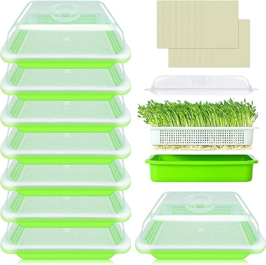 Legigo 8 Pack Seed Sprouter Trays with Lids- Soil-Free Cultivation Germination Tray, BPA Free Micro Greens Growing Trays Seed Sprouting Trays Kit with Germinating Paper for Wheatgrass, Beans and More