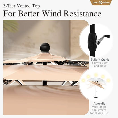 Sophia & William Swivel Patio Dining Set for 4 | 10ft Patio Umbrella Beige | Removable Seat Cushions | Black 37" Patio Dining Table