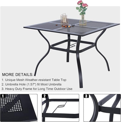 PHI VILLA 37 Inch Outdoor Dining Table Metal Steel Mesh Patio Dining Table Umbrella Table with 1.57" Umbrella Hole (Mesh)