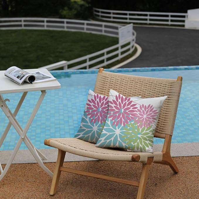 DFXSZ Outdoor Throw Pillow Covers 20x20 Inch Set of 2 Waterproof Spring Summer Geometric Elegant Pink Blue Green Outdoor Easter Pillow Covers for Patio Funiture Garden Couch 168B20