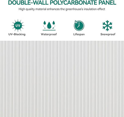 YITAHOME 8x12FT Polycarbonate Greenhouse for Outdoors, Large Heavy Duty Aluminum Greenhouses with Sliding Doors and Vent Window, Walk-in Greenhouse for Garden Backyard, Simple Setup, Silver