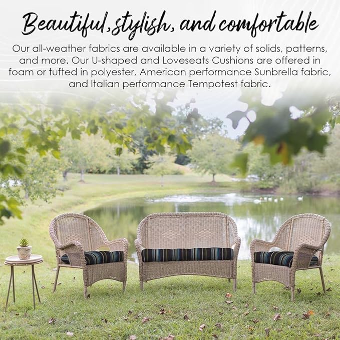 RSH DECOR: Tufted U-Shapes & Lumbars 2 of Each | 19” x 19” & 20" x 12" | Water-Resistant Spun Fabric | Outdoor Wicker Cushions & Support Pillows for Patio Furniture | Artistic Floral