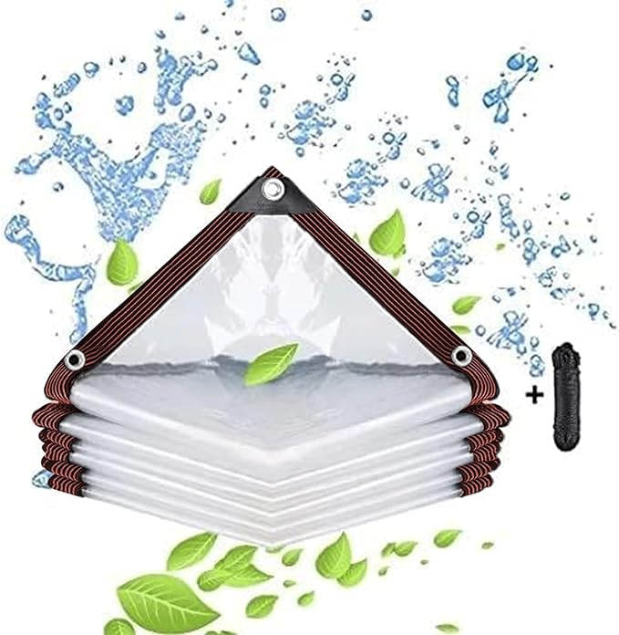 Clear Tarp Waterproof 4x8FT, Transparent Waterproof Tarp with 1 Rolls Ropes Anti Tear for Outdoors Clear Plant Covers for Covering Firewood Piles Patio Furniture Dog or Chicken Coops