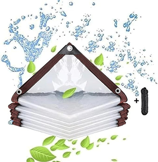 Clear Tarp Waterproof 6x8FT, Transparent Waterproof Tarp with 1 Rolls Ropes Anti Tear for Outdoors Clear Plant Covers for Covering Firewood Piles Patio Furniture Dog or Chicken Coops