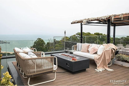 Elementi Granville Gas Fire Pit Bundle Concrete Fire Table, Outdoor Fire Pit Electronic Ignition | Canvas Cover, Lava Rock Included | Free AMS Wind Guard | Dark Gray (Propane Gas)
